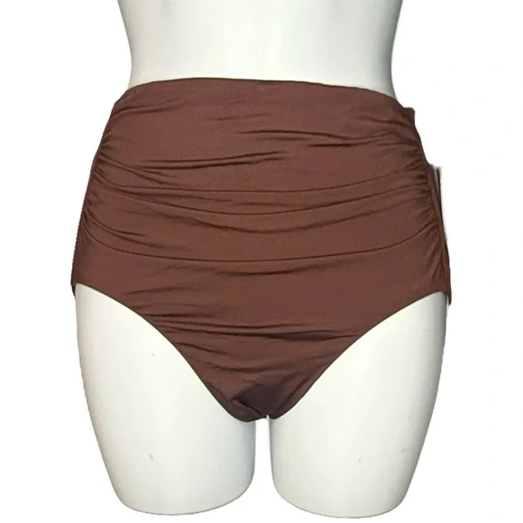 Shade & Shore - Women’s Shirred High Waist Full Coverage Bikini Bottom - Picture 6 of 12